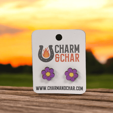 Purple Flower Wood Stud Earrings - Stud Earring - Charm and Char